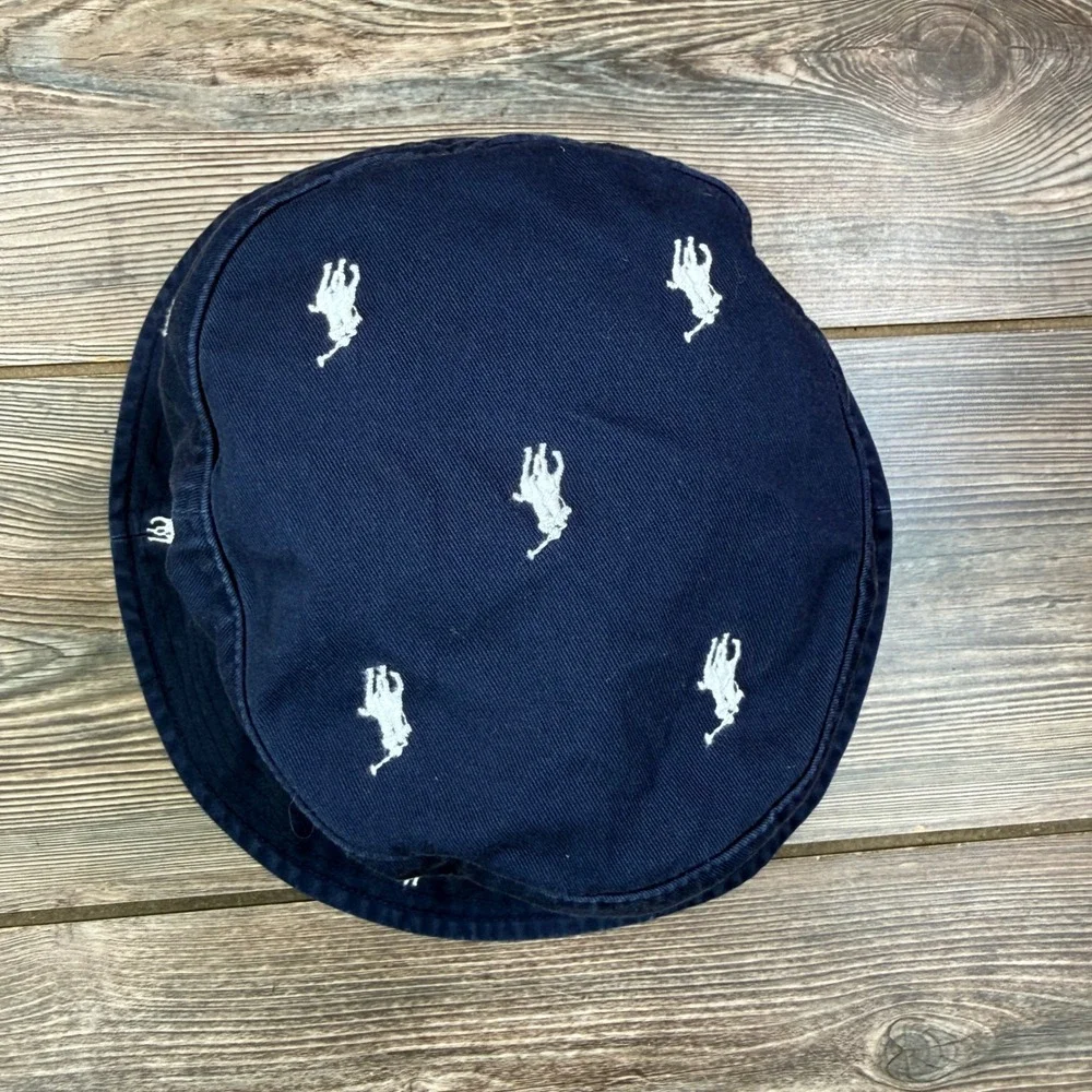 Polo Ralph Lauren Mens Size L/XL Bucket Hat Navy Blue AOP Embroidered Pony
